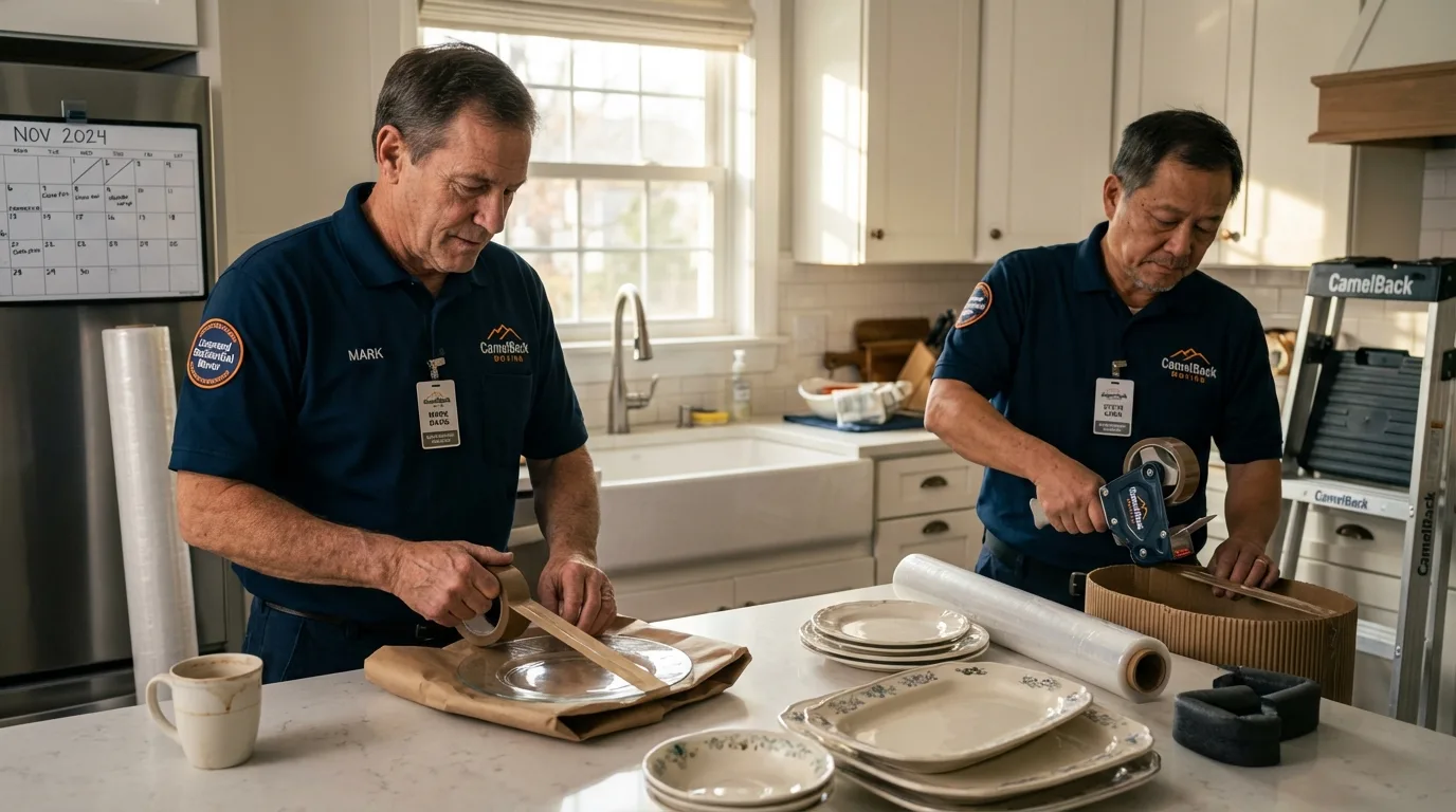 Professional crew packing kitchen dishware in Webster, SD